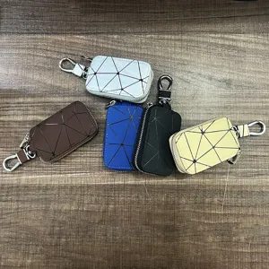 Mehrfarbig geometrisch Leder Autoschluessel Etui mit Reissverschluss und Haken fuer Alltag.