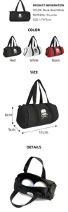 Mini borsa per palline da golf in poliestere con manico e zip, formato compatto 11x6x5cm.