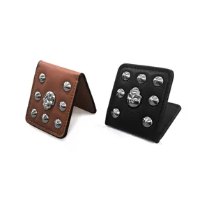 Punk style PU leather golf money clip with metal skull studs and magnetic closure for men.