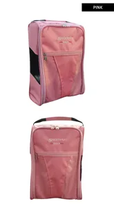 Rosa Golfschuh-Tasche mit atmungsaktivem Netzteil, Tragegriff und Reißverschluss für Reisen.