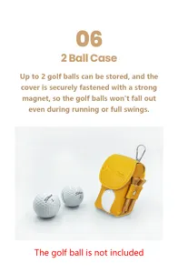 Tragbare gelbe Leder-Golfballtasche mit Teehalter und Metallhaken für den Outdoor-Sport.
