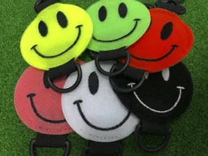 Kleurrijke Smiley golfbaltas met D-ring tailleclip, set van meerdere heldere kleuren.
