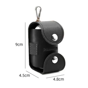 Golf ball leather pouch holder with metal clip and snap buttons, portable waist storage bag.