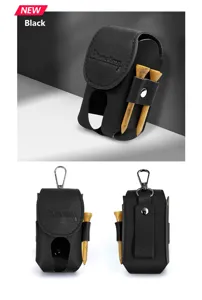 Tragbare schwarze PU Leder Golfballtasche GOLFBAG mit Tees und Karabiner Haken neu.