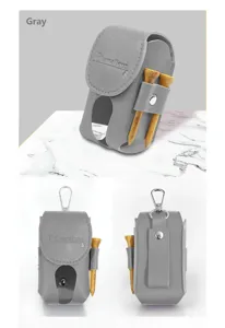 Tragbare graue Leder Golfballtasche fuer den Outdoor Sport mit Holztees und praktischem Clip.