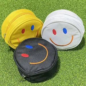 Mini Bolsa Portátil Para Bolas De Golf Con Bordado De Cara Sonriente Cremallera Gancho De Cintura Para Hombres Y Mujeres