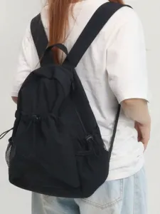 Damen Freizeit Tunnelzug Kordelzug Rucksack Dunkelgrau Schultasche mit Reissverschluss