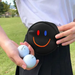 Riñonera de golf estilo coreano con diseño de smiley colorido, bolsa portátil con cremallera.