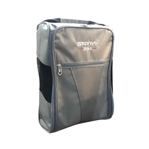 Tragbare Golfschuhtasche mit atmungsaktiven Netzteilen, grauer Sport-Sneaker-Aufbewahrungsbeutel.