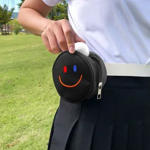 Bolsa de bolas de golf negra estilo coreano con bordado de sonrisa, bolso de cintura.