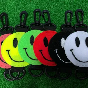 Kleurrijke smiley golf magische tape sluiting gesp met zwarte haak en D-ring voor buitensport.