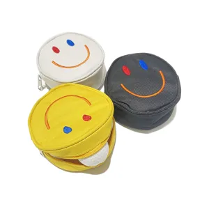 Bolsa de pelota de golf portátil con bordado de sonrisa, estuche con cremallera para deporte.