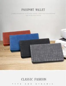 Portafoglio passaporto classico in pelle PU con motivo coccodrillo, porta carte.