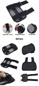 Golf swing training aid detail view, adjustable arm corrector with breathable mesh fabric.