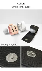 Draagbare golfbal lederen houder met metalen noppen en sterke magneetsluiting in kleuren.