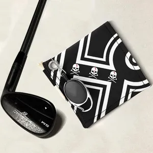 Asciugamano per la Pulizia della Pallina da Golf in Poliestere con Gancio Retrattile Pulitore per Mazze Stampa Teschio Modelli Geometrici Accessori all'Aperto