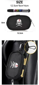 Golf ball pouch with skull pattern and durable zipper, compact size for golf accessories use.