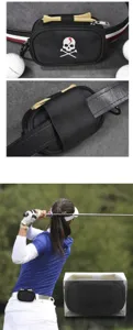 Golf waist pouch with skull embroidery, lightweight portable accessory bag for golf balls.