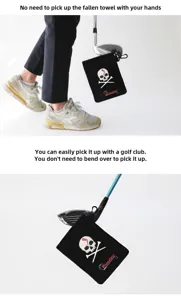 Detailansicht des magnetischen Golftuchs mit Totenkopf-Design, leicht mit dem Schläger aufzunehmen.