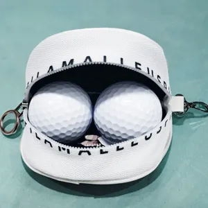 Weißer Polyester Golfball Aufbewahrungsbeutel Doppelball Tasche mit Clip für Outdoor Sport.