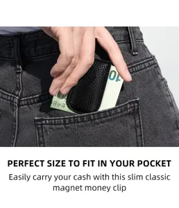 Billetera magnética delgada de cuero, clip para dinero portátil para bolsillo fácil de llevar.