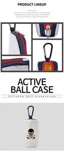 Golfball-Aufbewahrungstasche Detailansicht, tragbare Canvas-Tasche mit Reißverschluss.