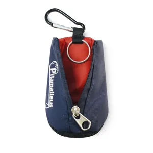 Bolsa portátil para pelotas de golf con llavero de mosquetón, estuche azul y rojo.