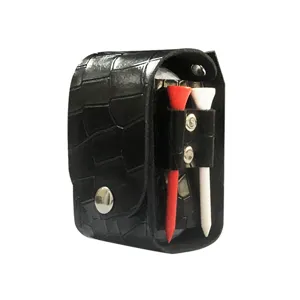 Black crocodile pattern leather golf ball pouch bag portable golf accessory waist bag set