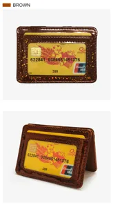 Korean style sequin PU card holder, mini coin purse and credit card sleeve in brown color.