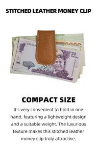 Clips para dinero magnéticos de cuero cosido billetera compacta de diseño minimalista.