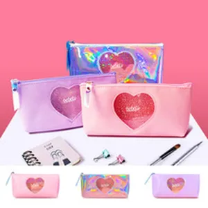 Korean style creative laser pencil case cute heart window coin purse zipper wallet