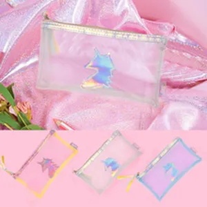 Korean style creative holographic transparent pencil case coin purse zipper card bag wallet