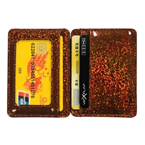 Women PU leather laser sequin card holder mini wallet case for daily use and cards storage
