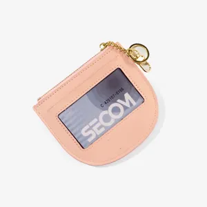 Rosa halbrunde Geldbörse Kartenetui mit goldenem Schlüsselring minimalistische Mini Brieftasche.