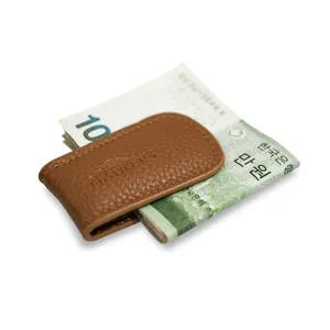 Clip de dinero magnético de cuero PU marrón, mini billetera minimalista y tarjetero elegante.