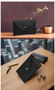 Schwarzer PU-Leder Kartenhalter, minimalistische Umschlag-Münzbrieftasche, Visitenkartenetui.
