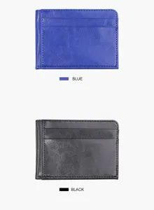 Schlichte Leder Kartenetui Geldbörse Detail in Blau und Schwarz mit vielen Fächern.