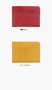Schlichtes Leder Kartenetui und Geldbörse in Rot und Gelb, minimalistisches Design für Frauen.