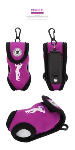 Lila Golfballtasche mit Clip und Gürtelschlaufe, langlebiges Neoprenmaterial für Outdoor-Sport.