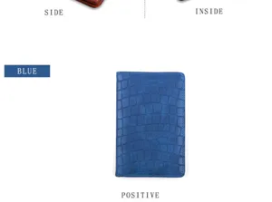 Portapassaporto in pelle PU con motivo coccodrillo blu, vista dettagliata della texture.