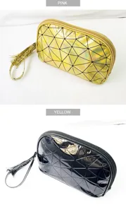 Tragbare Kosmetiktasche aus Laser PU Leder geometrische Make-up Tasche mit Handschlaufe