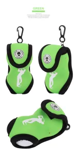 Gruener Golfball-Taschenbeutel mit Clip-Haken, tragbare Golf-Zubehoer-Aufbewahrungstasche.