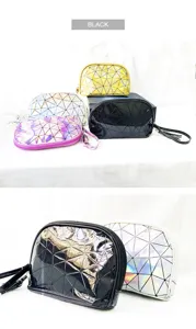 Holografische geometrische Kosmetiktasche PU Leder Make-up Etui tragbare Kosmetikbeutel
