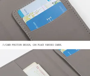 Portafoglio passaporto in pelle PU grigia con scomparti per carte per viaggi e uso quotidiano.