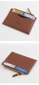Brauner PU-Leder Mini Kartenhalter mit Reißverschlussfach und mehreren Fächern für Alltag.