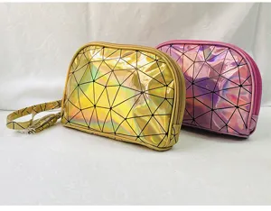 Holografische geometrische Kosmetiktasche tragbare PU Make-up Aufbewahrung für Damen