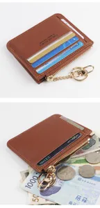 Braunes Leder-Kartenetui mit Reissverschluss, Muenztasche und Schluesselring.