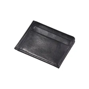 Minimalistischer schwarzer Leder-Kartenhalter mit Geldklammer, ultra-dünn und elegant für den Alltag.
