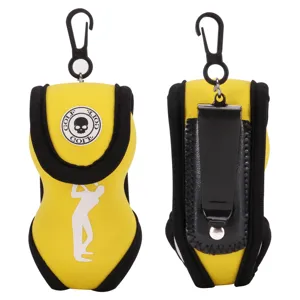 Gelbe Neopren Golfballtasche mit Clip und Haken, Totenkopf Logo Golftasche Beutel.