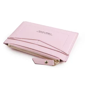 Rosa PU Leder Mini Geldbörse mit Reißverschlussfach und mehreren Kartenfächern Damen.